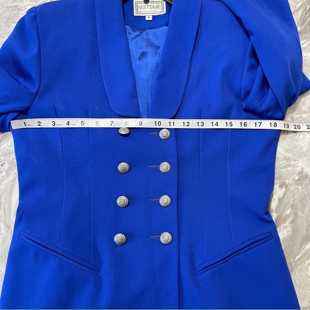 SUITSME Vintage Longline Blazer Jacket, Size 6 Royal Blue Preppy Academia Y2K - Picture 7 of 11